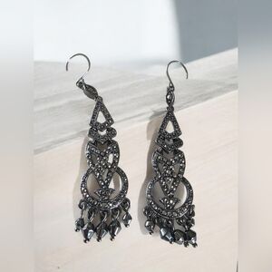 Vintage Monet Silver Tone Rhinestone Dangle Earrings